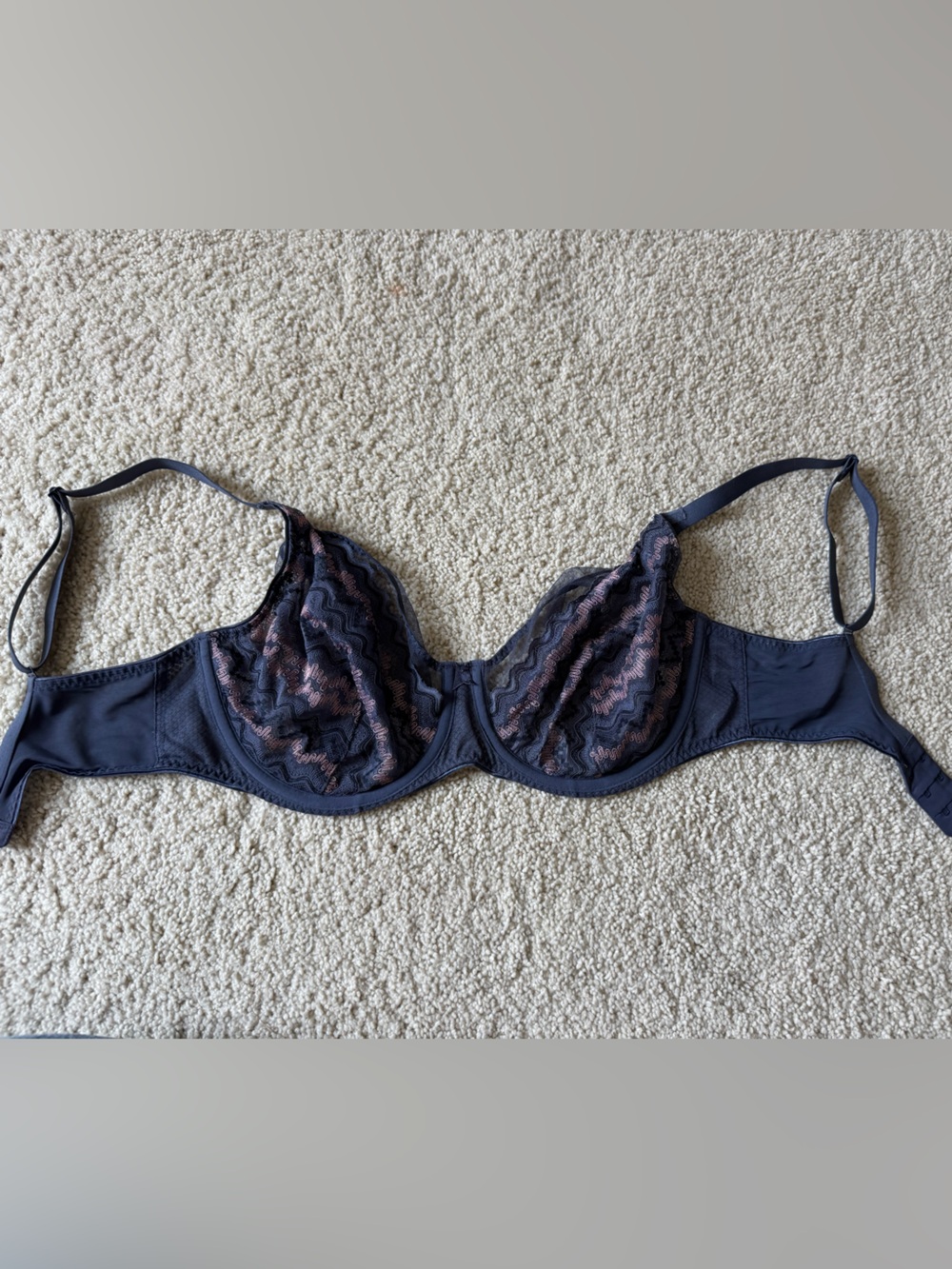 Freya Navy Lace Bra with Pink Accent Stitching